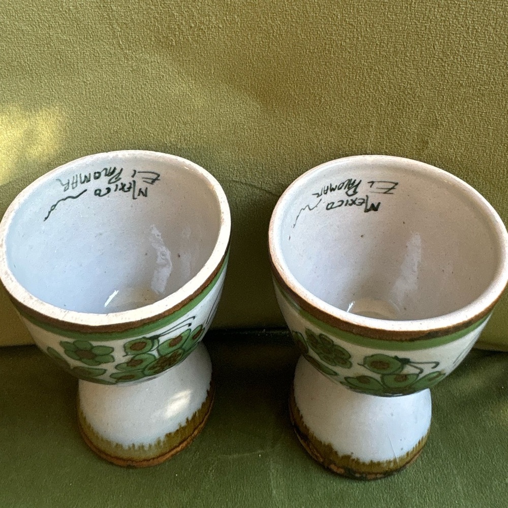 Vintage Ken Edwards Set Of 2 El Palomar Mexican Pottery Bird & Floral Egg Cups - Picture 8 of 9
